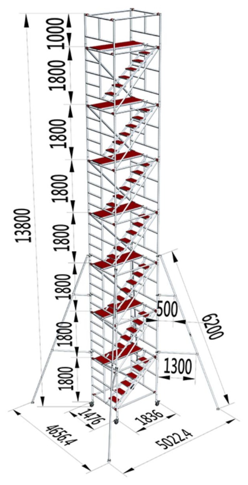 VS-07F aluminum scaffolding, 13.8 meter height