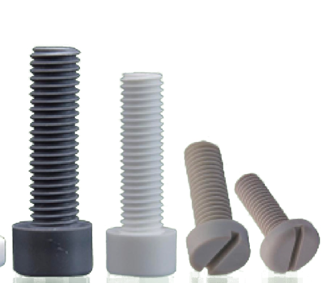 Engineering plastic fastener samples — assorted materials and head types