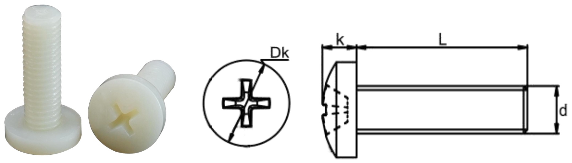 PA66/P0 Cross Pan Head Screw — product photo and dimensional drawing