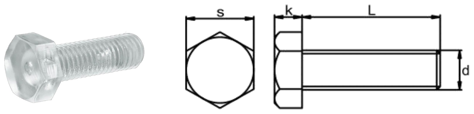PC/J0 Hexagon Head Bolt — product photo and dimensional drawing