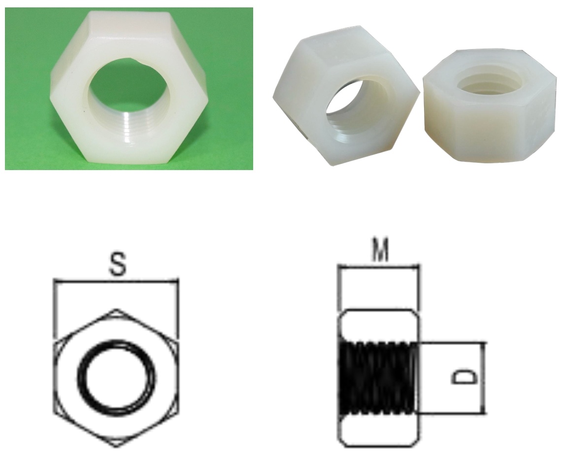 PP/HN Hexagon Nut — product photo and dimensional drawing