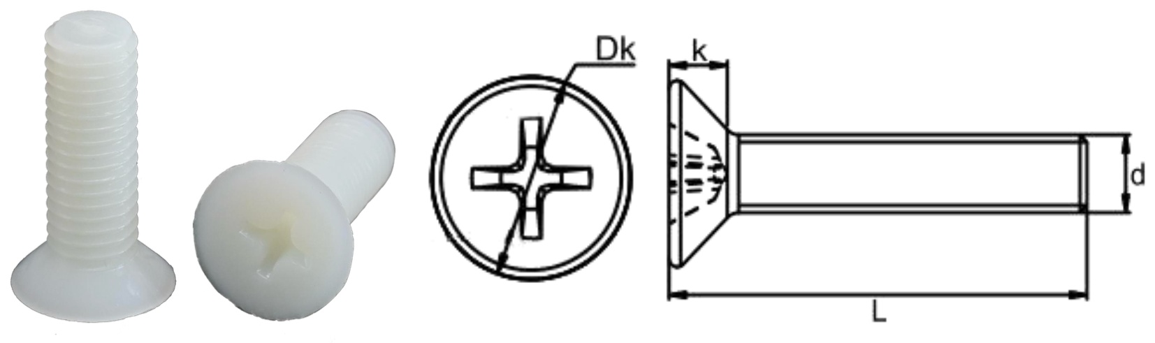 PP/I0 Cross Countersunk Head Screw — product photo and dimensional drawing