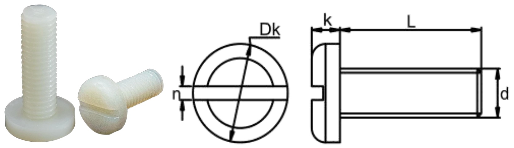 PP/N0 Slotted Pan Head Screw — product photo and dimensional drawing
