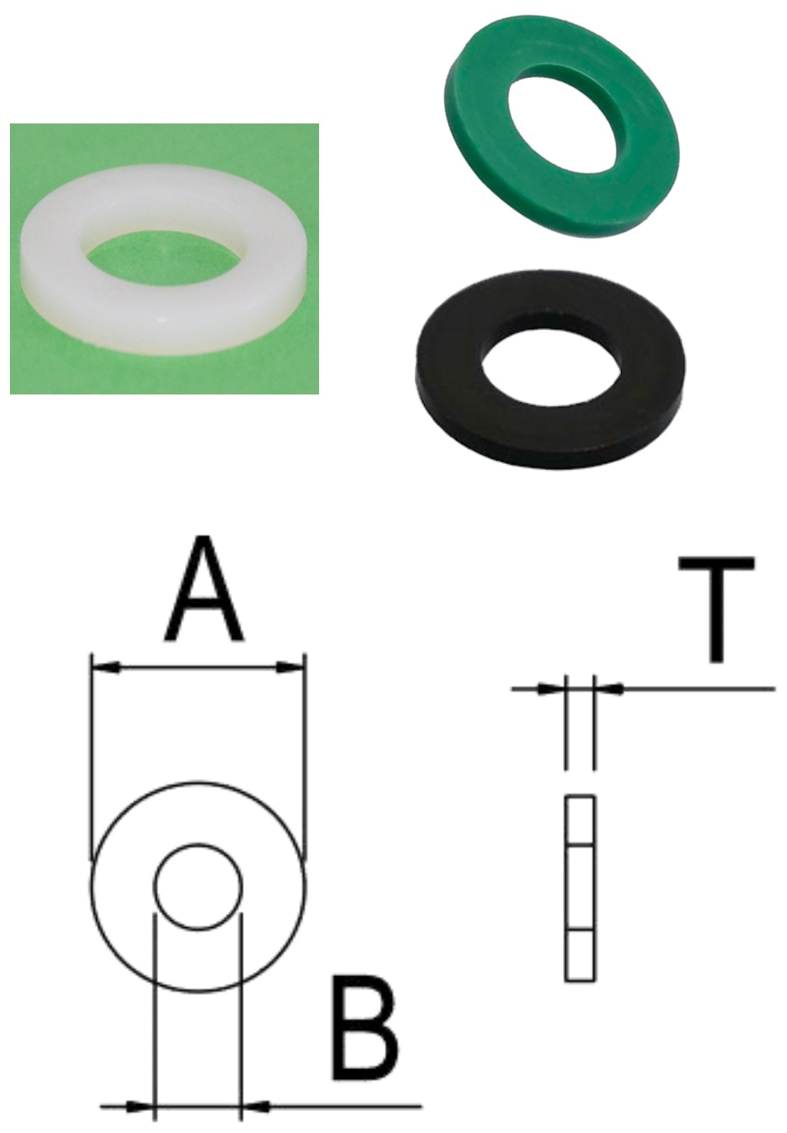 PP/W0 Flat Washer — product photo and dimensional drawing