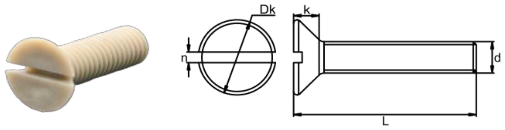 PPS/H0 Slotted Countersunk Head Screw — product photo and dimensional drawing
