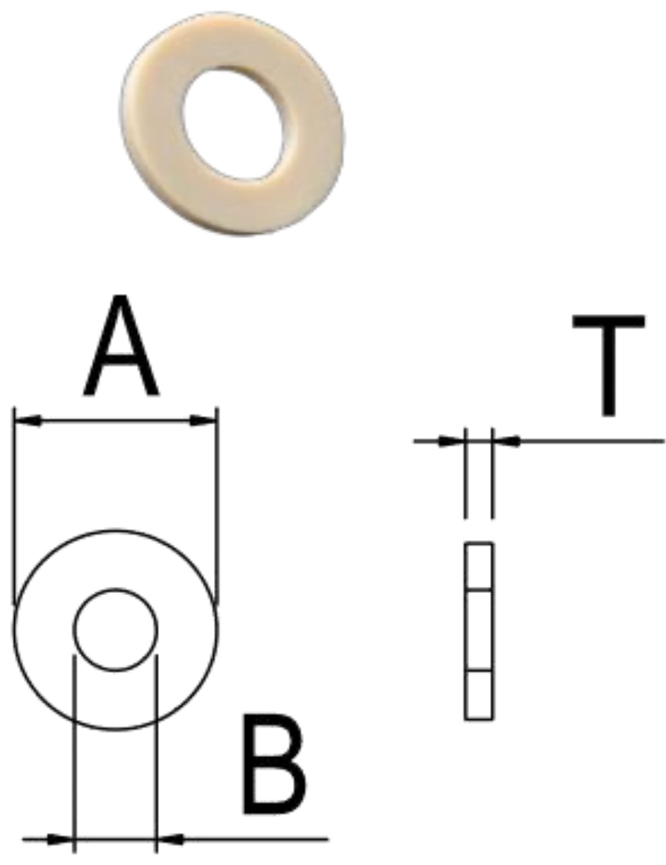 PPS/W0 Flat Washer — product photo and dimensional drawing