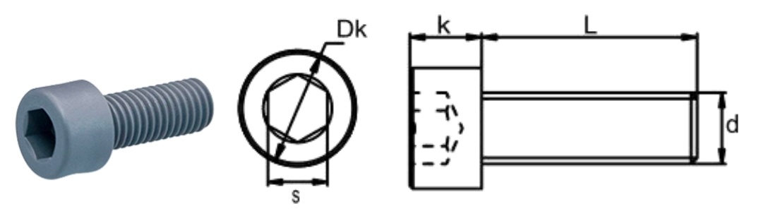 PVC/S0 Hexagon Socket Head Screw — product photo and dimensional drawing