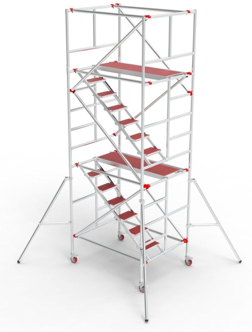 Aluminum mobile scaffolding tower with stairway, aluminum alloy 6061-T6